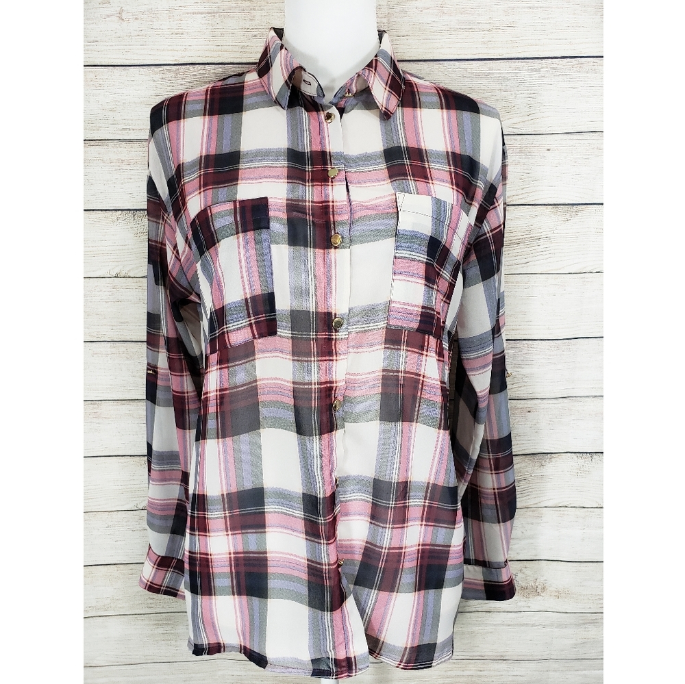 Forever 21 Semi Sheer Button Down Plaid Shirt